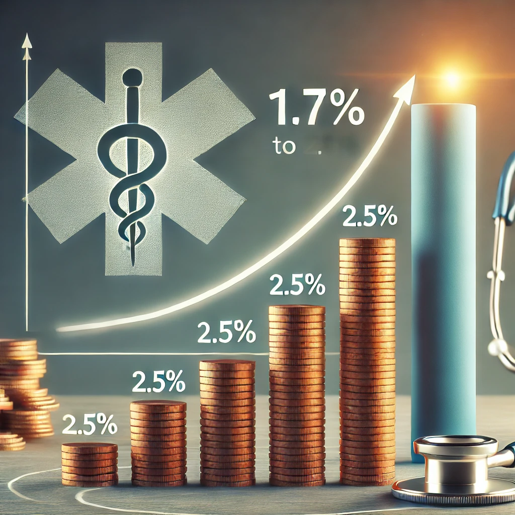 DALL·E 2025-01-03 02.29.00 – A conceptual image illustrating the rising healthcare costs in Germany, showing a stack of coins gradually increasing in height alongside a bar graph